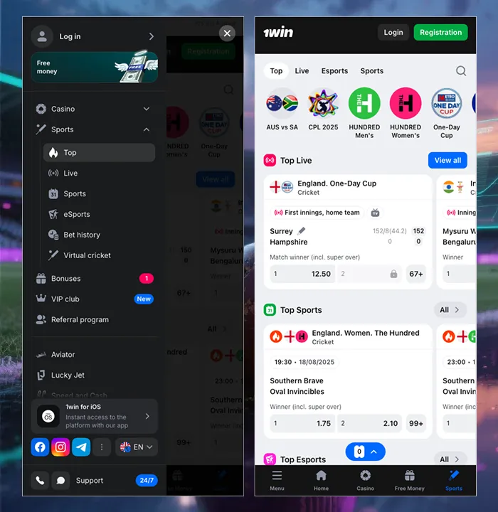 Sports Betting in 1win mobile