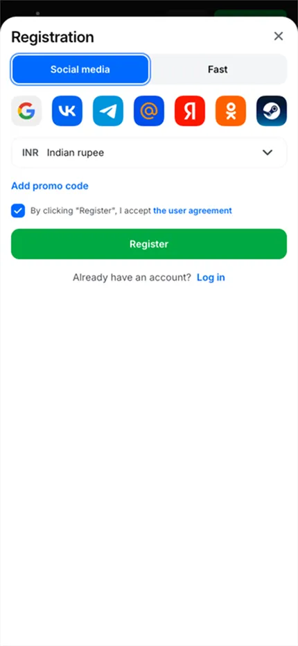 1win india registration by social media